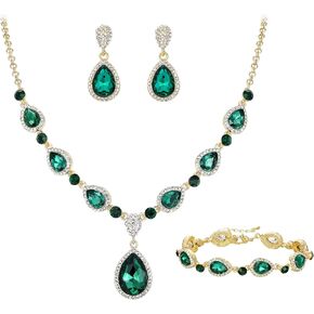EleQueen Women's Wedding Bridal Jewelry Set for Brides Bridesmaids, Rhinestone Crystal Teardrop Necklace Earrings Bracelet Jewelry for Party Prom