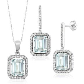 مجموعة مجوهرات من الفضة الإسترليني عيار 925 من الأحجار الكريمة من Gem Stone King للنساء | قطع الزمرد 9X7MM | مع سلسلة 18 بوصة