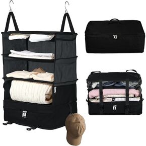 Bukere Hanging Packing Cube for Travel, Portable Shelves Organizer Bag for Luggage Suitcase, Travel Essentials, Compression Carry-On Closet Storage, X-Large Capacity