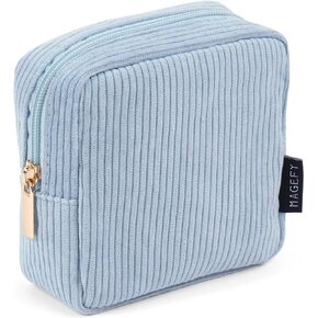 MAGEFY Small Makeup Bag Mini Cosmetics Bag Makeup Bag for Purse Corduroy Cute Cosmetic Pouch for Women with Slip-in Pockets (Green)