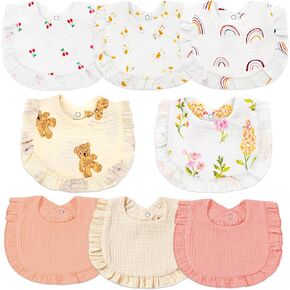 Baby Muslin Bibs, Bandana Drool Bib for Girls, Adjustable 100% Cotton Soft Baby Bibs for Drooling and Teething Organic Solid Colors Lap-Shoulder in Kuwait