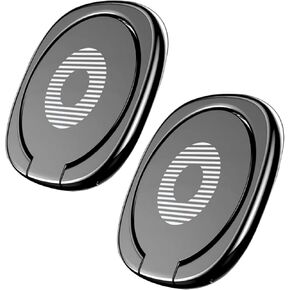 [2 Pack] Glossy Rounded Edges Cell Phone Ring Holder Stand,360 Degree Rotation and 180 Degree Adjustable Finger Ring Kickstand with Polished Metal Phone Grip (Black)
