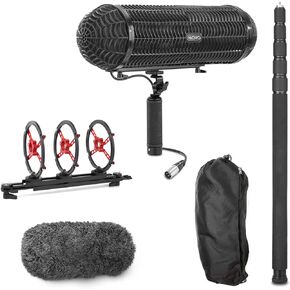 Movo Location Sound Production Bundle for Shotgun Microphones - Includes 9.8-Foot Telescoping Boom Pole with Integrated XLR Cable and Blimp Windshield/Vibration Protection System