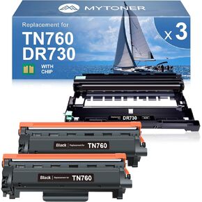 خرطوشة حبر MYTONER TN760 ووحدة الطبل DR730 بديلة لطابعة Brother TN760 TN-760 DR730 TN730 TN-730 لطابعة MFC-L2750DW MFC-L2690DW MFC-L2710DW MFC-L2717DW HL-L2350DW (2 تونر، وحدة طبلة واحدة)