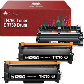 Toner Kingdom Compatible TN760 Toner Cartridge and DR730 Drum for Brother TN760 TN-760 TN730 TN-730 DR730 for Brother HL-l2395dw HL-L2350DW MFC-L2710DW Printer (2 Toners, 1 Drum Unit)