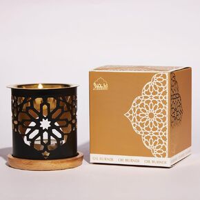 Dukhni Oil Burner | Brass Burner with Candle | Use for Essential Oil, Aroma Oil, Diffuser Oils | Relax with Home Aromatherapy, for Stress Relief, Meditation, Massage and Home Fragrance, Islamic Gift