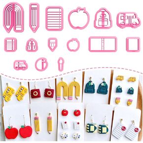 KEOKER Polymer Clay Cutters, School Clay Cutters, Students Polymer Clay Cutters for Earrings Jewelry Making, 15 Shapes Teacher Clay Earrings Cutters