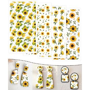 Puocaon Polymer Clay Transfer Paper - 20 Pcs Sunflower Water Transfer Paper for Polymer Clay, Floral Transfer Paper for Polymer Clay Earrings, Polymer Clay Transfer Sheets for Flower Clay Jewelry