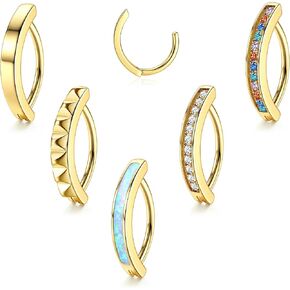 HAIAISO 5Pcs 14G Clicker Belly Button Ring for Women Cubic Zirconia Opal Belly Barbell Piercing Reverse Curved Navel Rings Body Piercing Jewelry