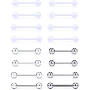 G23-تيتانيوم/بيوفلكس-بلاستيك/فولاذ جراحي 14G 14/16 مم حلقات الحلمة/اللسان مجموعة مجوهرات ثقب الجسم للنساء والرجال، لا تسبب الحساسية ومجوهرات ثقب الجسم بخيوط خارجية in Kuwait