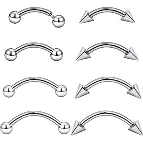 Jenxnjsjo F136 Titanium 16g Internally/Outer Threaded Curved Barbell Rook Earring Eyebrow Piercing Jewelry for Women Men 6/8/10/12mm Vertical Labret Lip Snake Eyes Tongue Rings
