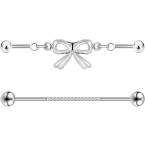 AOEDEJ 2 Pcs 16G Stainless Steel Industrial Bar Piercing Jewelry Cute Industrial Piercing Jewelry Chain Industrial Earrings for Women