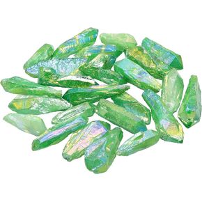 TUMBEELLUWA 1LB Titanium Coated Raw Rock Crystal Points Bulk Irregular Rough Quartz Stone Wands Kit Without Drilled, Colorful