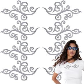 6 Pairs Metallic Embroidered Iron on Patch Trim Fringe Leaves Glitter Retro Boho Embroidered Appliques Iron-on Patches for Dress Pillow Sewing Accessories Embellishment (Gold)