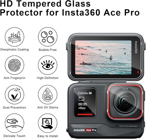 واقي شاشة لجهاز Insta360 Ace Pro، [2+2+2 حزمة] مجموعتان من واقي الشاشة لشاشات LCD + عدسة زاوية واسعة 4K، واقي زجاجي فائق الدقة 9H، مقاوم للخدش ومضاد لبصمات الأصابع شفاف كريستالي in Saudi Arabia