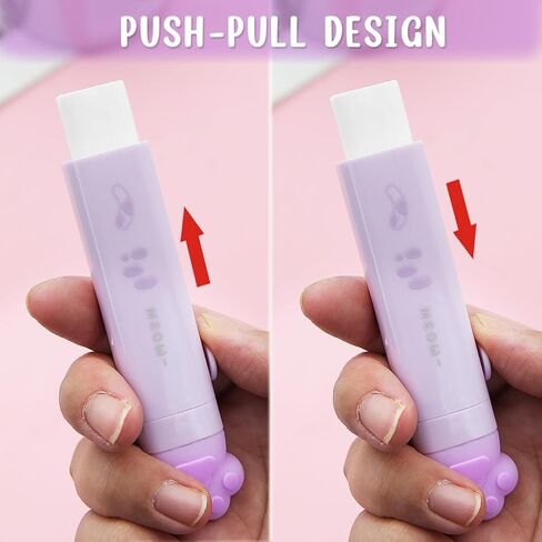 4 Pcs Cat Paw Shaped Retractable Erasers, Cat Erasers for Kids, Push-Pull Rubber Eraser with 4 Pcs Eraser Refills for Students Writing Office School Stationery in Kuwait