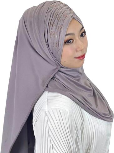 جاهز لارتداء الحجاب للنساء عمامة إسلامية فورية ناعمة جيرسي وشاح حجاب طويل إسلامي كامل التفاف الرأس in Kuwait