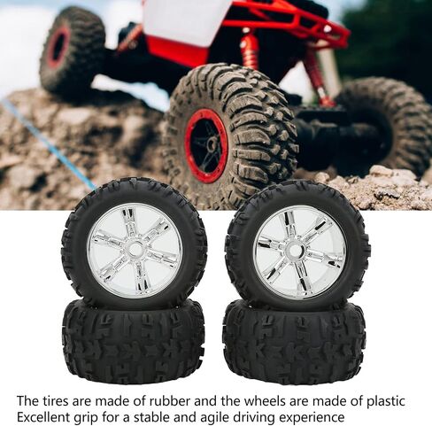 إطارات سيارات RC، 4 قطع إطارات مطاطية RC مقاومة للاهتراء، إطارات مطاطية بديلة قوية لسيارة Traxxas Kraton 1/8 1/10 RC (فضي) in Saudi Arabia