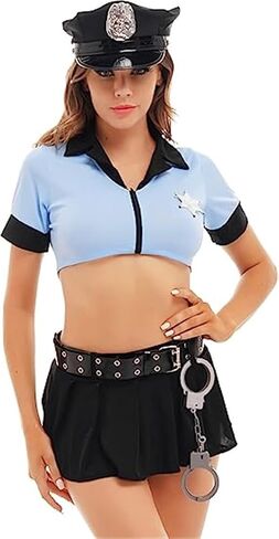 Womens Schoolgirl Halloween Sexy Police Officer Uniform Outfit Role Play Policewoman Cosplay Costume in Saudi Arabia