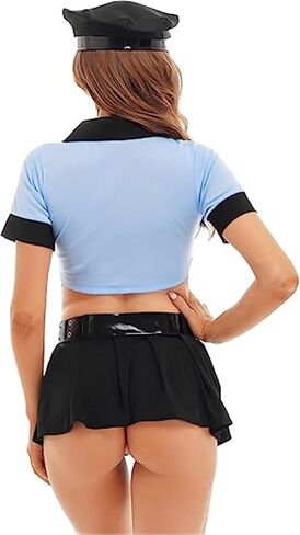 Womens Schoolgirl Halloween Sexy Police Officer Uniform Outfit Role Play Policewoman Cosplay Costume in Saudi Arabia