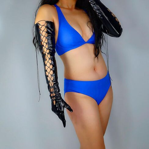 قفازات نسائية جلدية طويلة برباط مقاس 28 بوصة من جلد الغنم الصناعي Steampunk زي الحفلات in Kuwait