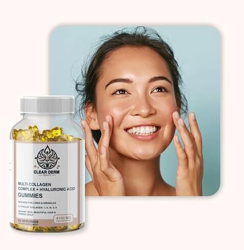 ClearDerm متعدد أنواع ببتيدات الكولاجين 1،2،3،5،10 + بحري مع حمض الهيالورونيك وفيتامين C - الشعر والأظافر والبشرة - ببتيدات الكولاجين للنساء - نمو الشعر وبشرة أكثر صحة - 60 قرص مضغ برتقالي in Kuwait
