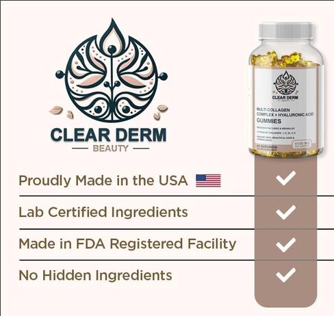 ClearDerm متعدد أنواع ببتيدات الكولاجين 1،2،3،5،10 + بحري مع حمض الهيالورونيك وفيتامين C - الشعر والأظافر والبشرة - ببتيدات الكولاجين للنساء - نمو الشعر وبشرة أكثر صحة - 60 قرص مضغ برتقالي in Kuwait