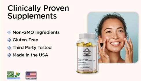 ClearDerm متعدد أنواع ببتيدات الكولاجين 1،2،3،5،10 + بحري مع حمض الهيالورونيك وفيتامين C - الشعر والأظافر والبشرة - ببتيدات الكولاجين للنساء - نمو الشعر وبشرة أكثر صحة - 60 قرص مضغ برتقالي in Kuwait