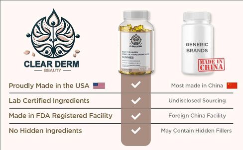 ClearDerm متعدد أنواع ببتيدات الكولاجين 1،2،3،5،10 + بحري مع حمض الهيالورونيك وفيتامين C - الشعر والأظافر والبشرة - ببتيدات الكولاجين للنساء - نمو الشعر وبشرة أكثر صحة - 60 قرص مضغ برتقالي in Kuwait