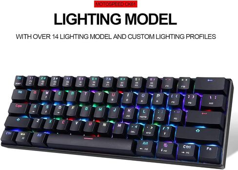 MOTOSPEED 60% لوحة مفاتيح ميكانيكية محمولة 61 مفتاحًا RGB LED بإضاءة خلفية من النوع C USB سلكية للمكتب/لوحة مفاتيح الألعاب لأجهزة Mac وAndroid وWindows (مفتاح أزرق) in Kuwait