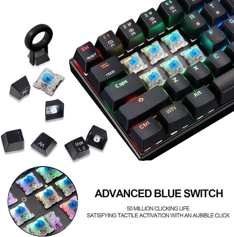 MOTOSPEED 60% لوحة مفاتيح ميكانيكية محمولة 61 مفتاحًا RGB LED بإضاءة خلفية من النوع C USB سلكية للمكتب/لوحة مفاتيح الألعاب لأجهزة Mac وAndroid وWindows (مفتاح أزرق) in Kuwait