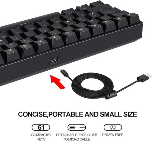MOTOSPEED 60% لوحة مفاتيح ميكانيكية محمولة 61 مفتاحًا RGB LED بإضاءة خلفية من النوع C USB سلكية للمكتب/لوحة مفاتيح الألعاب لأجهزة Mac وAndroid وWindows (مفتاح أزرق) in Kuwait