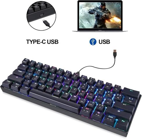 MOTOSPEED 60% لوحة مفاتيح ميكانيكية محمولة 61 مفتاحًا RGB LED بإضاءة خلفية من النوع C USB سلكية للمكتب/لوحة مفاتيح الألعاب لأجهزة Mac وAndroid وWindows (مفتاح أزرق) in Kuwait