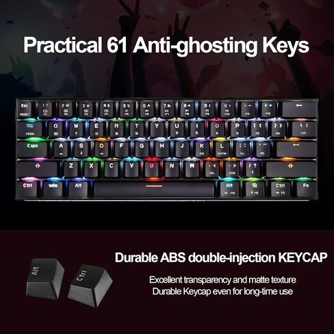 MOTOSPEED 60% لوحة مفاتيح ميكانيكية محمولة 61 مفتاحًا RGB LED بإضاءة خلفية من النوع C USB سلكية للمكتب/لوحة مفاتيح الألعاب لأجهزة Mac وAndroid وWindows (مفتاح أزرق) in Kuwait