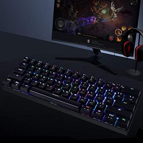 MOTOSPEED 60% لوحة مفاتيح ميكانيكية محمولة 61 مفتاحًا RGB LED بإضاءة خلفية من النوع C USB سلكية للمكتب/لوحة مفاتيح الألعاب لأجهزة Mac وAndroid وWindows (مفتاح أزرق) in Kuwait