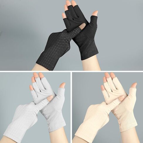 3 Pairs Sun UV Protection Gloves Non Slip Fingerless Driving Gloves Cycling Biking Nail Manicure Gloves for Women in Saudi Arabia
