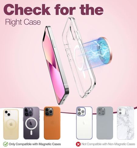 قبضة حامل حلقية للهاتف الخلوي المغناطيسي لهاتف iPhone 14/13/12 (pro، pro max، Plus، Mini)، قبضة إصبع قابلة للطي وقابلة للتعديل لجميع أجهزة Magsafe المتوافقة مع iPhone، وردي وردي in Saudi Arabia
