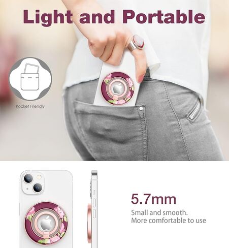 قبضة حامل حلقية للهاتف الخلوي المغناطيسي لهاتف iPhone 14/13/12 (pro، pro max، Plus، Mini)، قبضة إصبع قابلة للطي وقابلة للتعديل لجميع أجهزة Magsafe المتوافقة مع iPhone، وردي وردي in Saudi Arabia