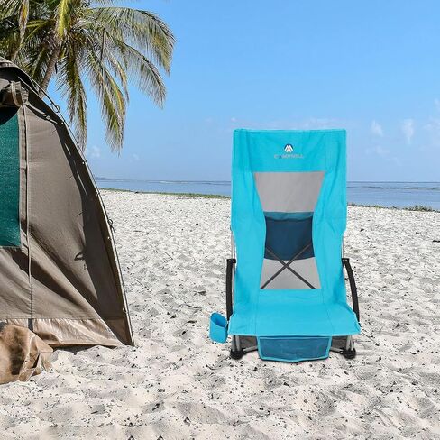 Beach Chairs for Adults 2 Pack,Heavy Duty Folding High Back Camping Chairs w/Cooler Bag,Mesh Back,Cup Holder & Storage Bag,Compact Sling Chair for Lawn,Picnic,Travel,Blue in Saudi Arabia