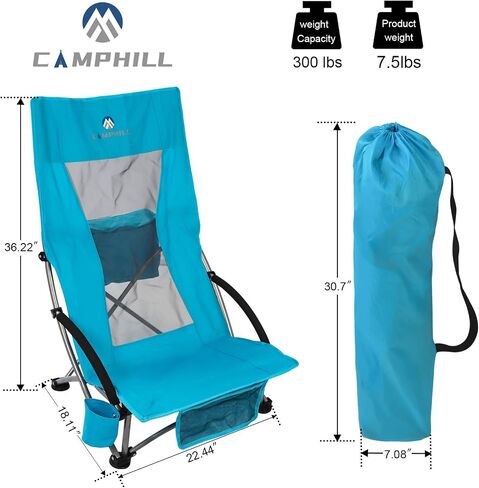 Beach Chairs for Adults 2 Pack,Heavy Duty Folding High Back Camping Chairs w/Cooler Bag,Mesh Back,Cup Holder & Storage Bag,Compact Sling Chair for Lawn,Picnic,Travel,Blue in Saudi Arabia