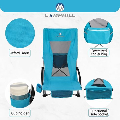 Beach Chairs for Adults 2 Pack,Heavy Duty Folding High Back Camping Chairs w/Cooler Bag,Mesh Back,Cup Holder & Storage Bag,Compact Sling Chair for Lawn,Picnic,Travel,Blue in Saudi Arabia