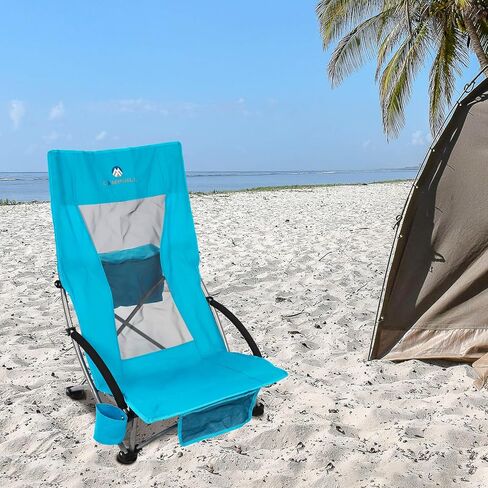 Beach Chairs for Adults 2 Pack,Heavy Duty Folding High Back Camping Chairs w/Cooler Bag,Mesh Back,Cup Holder & Storage Bag,Compact Sling Chair for Lawn,Picnic,Travel,Blue in Saudi Arabia