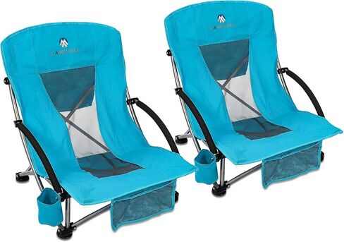 Beach Chairs for Adults 2 Pack,Heavy Duty Folding High Back Camping Chairs w/Cooler Bag,Mesh Back,Cup Holder & Storage Bag,Compact Sling Chair for Lawn,Picnic,Travel,Blue in Saudi Arabia