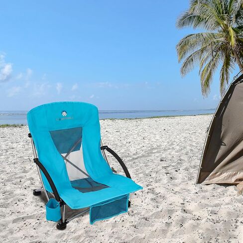 Beach Chairs for Adults 2 Pack,Heavy Duty Folding High Back Camping Chairs w/Cooler Bag,Mesh Back,Cup Holder & Storage Bag,Compact Sling Chair for Lawn,Picnic,Travel,Blue in Saudi Arabia
