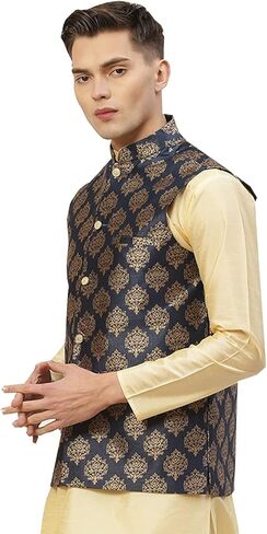Maple Clothing Men's Jacquard Nehru Jacket Indian Waistcoat Traditional Vest in Kuwait