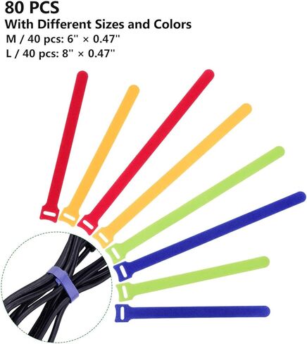 80 قطعة من روابط الكابلات القابلة لإعادة الاستخدام، منظم سلك ممتاز قابل للتعديل لإدارة الكابلات، منظم كابل متعدد الألوان لإدارة سلك المنزل/المكتب/الاستوديو، مقاسين و4 ألوان in Kuwait