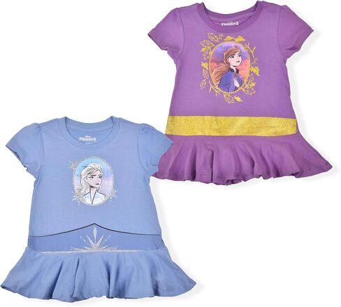Disney Frozen Elsa and Anna Girls’ 2 Pack T-Shirts for Little Girls – Purple/Blue in Saudi Arabia