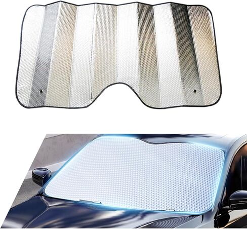 1 PC Car 55.1" x 27.5" Windshield Sunshade, Double-Sided Bubble Cotton Stay Cool UV Reflective Panel, Interior Anti-Aging Privacy Protection Accessories, Universal for Cars Trucks (Silver) in Kuwait
