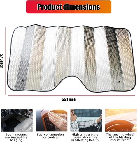 1 PC Car 55.1" x 27.5" Windshield Sunshade, Double-Sided Bubble Cotton Stay Cool UV Reflective Panel, Interior Anti-Aging Privacy Protection Accessories, Universal for Cars Trucks (Silver) in Kuwait