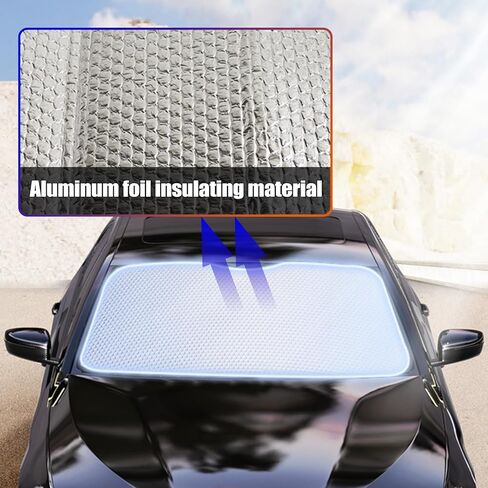 1 PC Car 55.1" x 27.5" Windshield Sunshade, Double-Sided Bubble Cotton Stay Cool UV Reflective Panel, Interior Anti-Aging Privacy Protection Accessories, Universal for Cars Trucks (Silver) in Kuwait